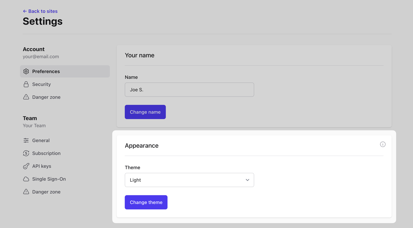 Choose between dark or light theme