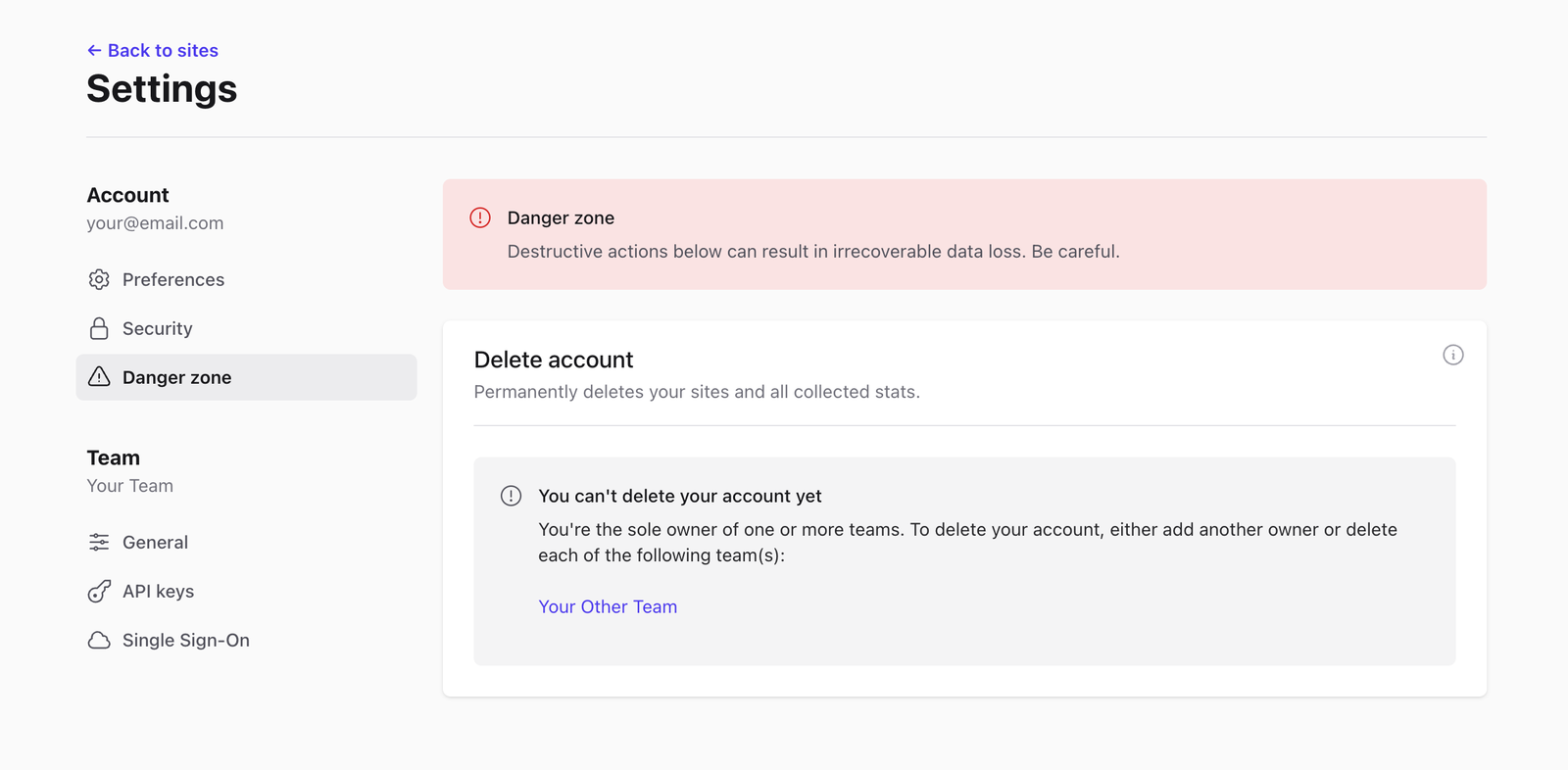 Delete your Plausible Analytics account