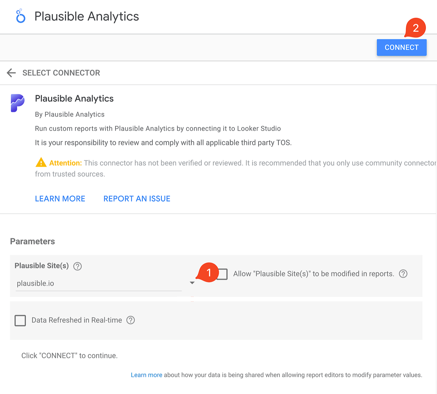 Configure the Plausible Looker Studio connector