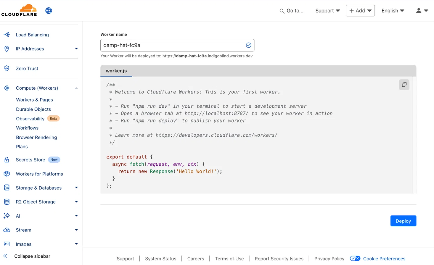 Deploy CloudFlare worker