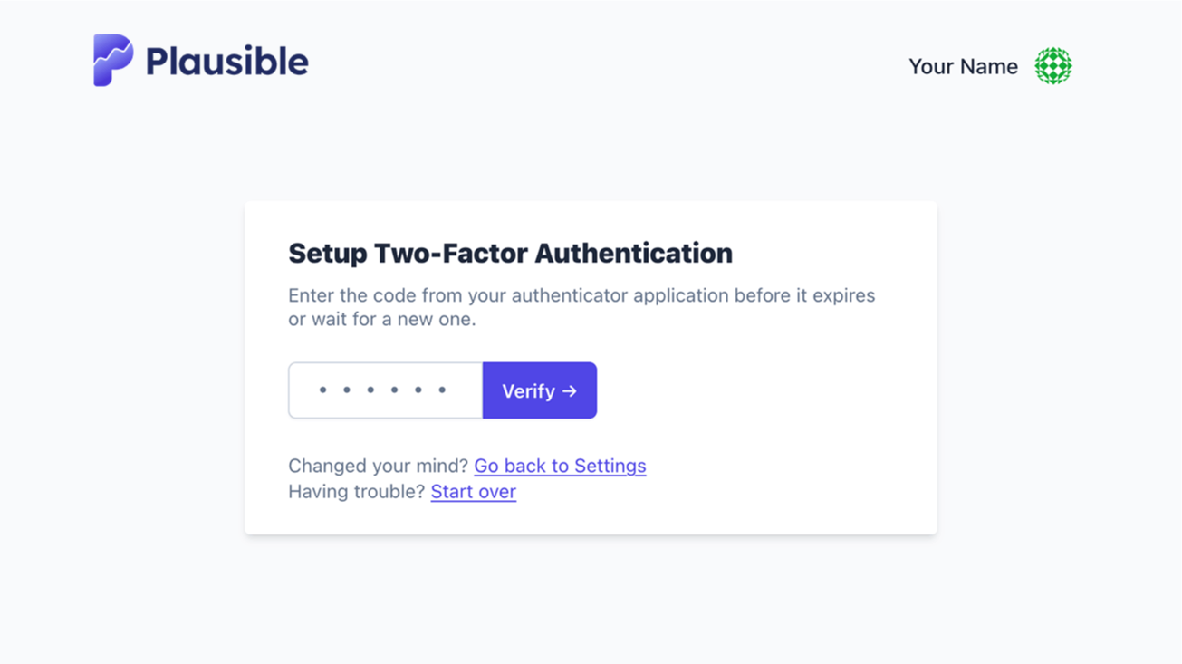 Enter verification code to enable 2FA