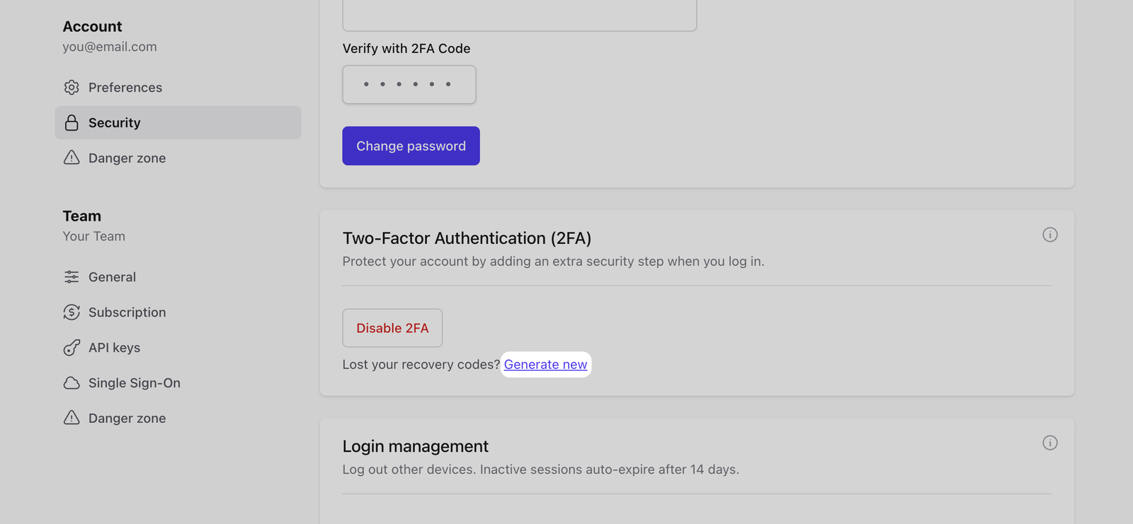 Generate new 2FA recovery codes