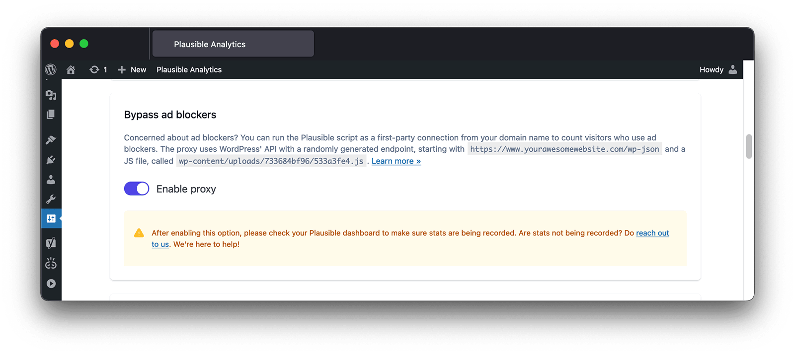 Enable proxy in plausible WordPress plugin Enable proxy in plausible WordPress plugin