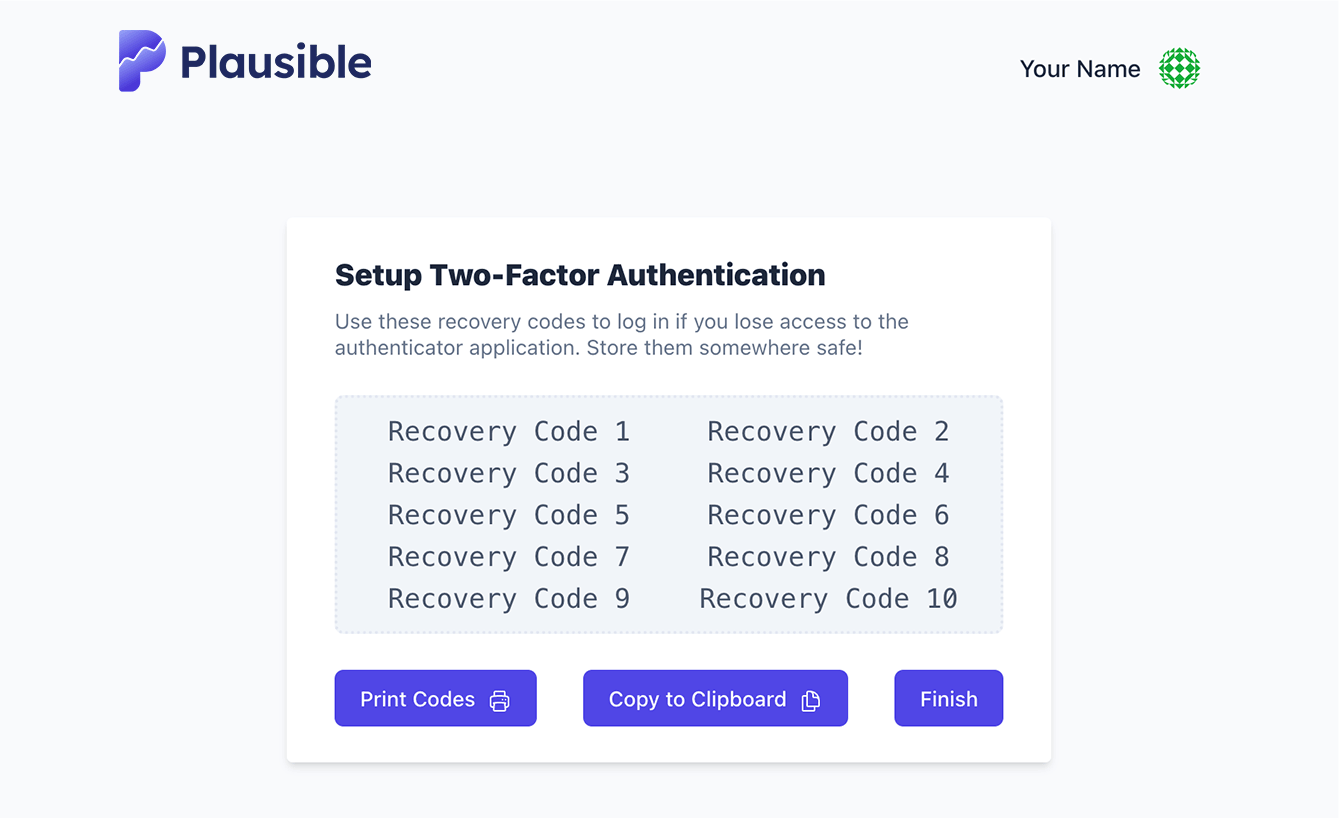 Save 2FA recovery codes