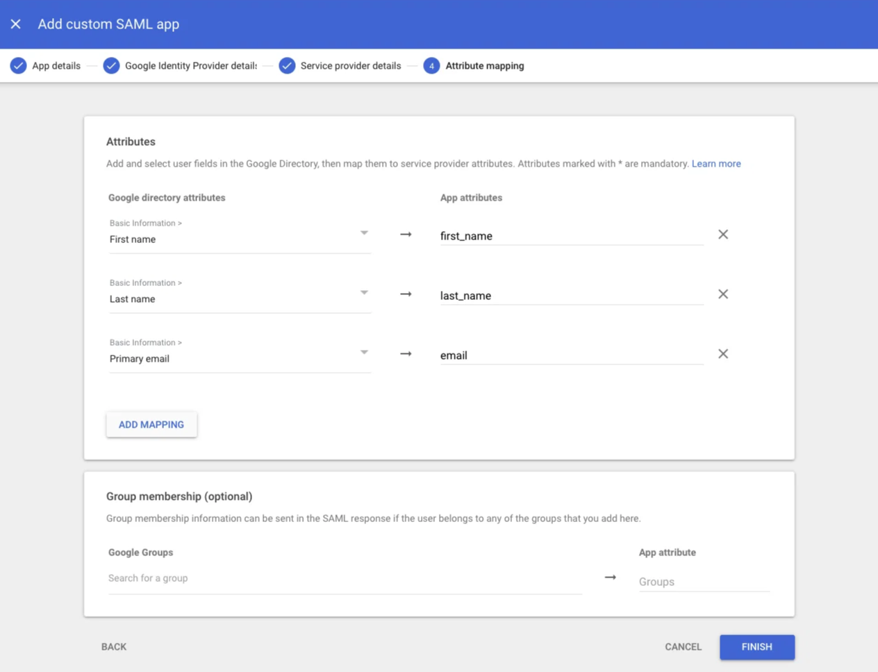Google Workspace attributes mapping