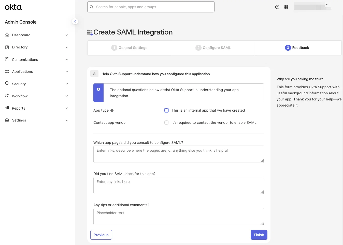 Okta feedback step