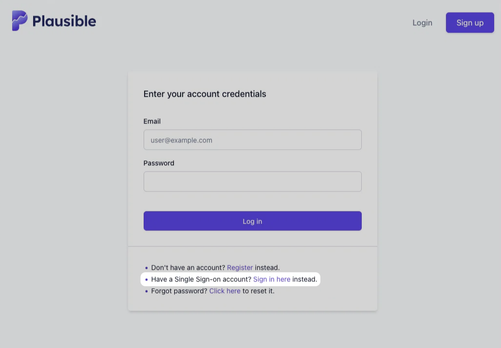 Standard login form with a link to SSO login
